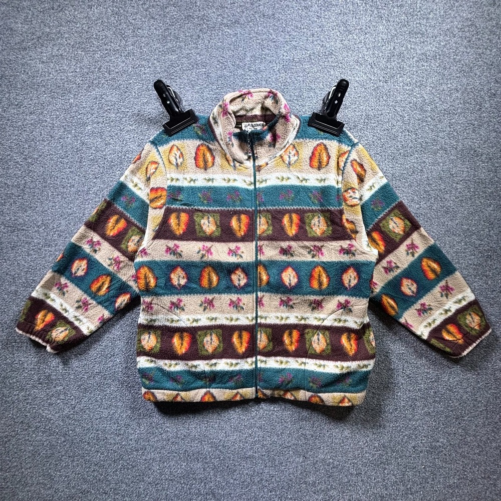 VTG Alfred Dunner Fleece Jacket Women Petite Large Multicolor Geometric Full Zip